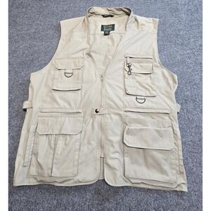 Scandia Woods Vest Mens XL Beige Utility Safari Outdoor Multi Pocket Full Zip